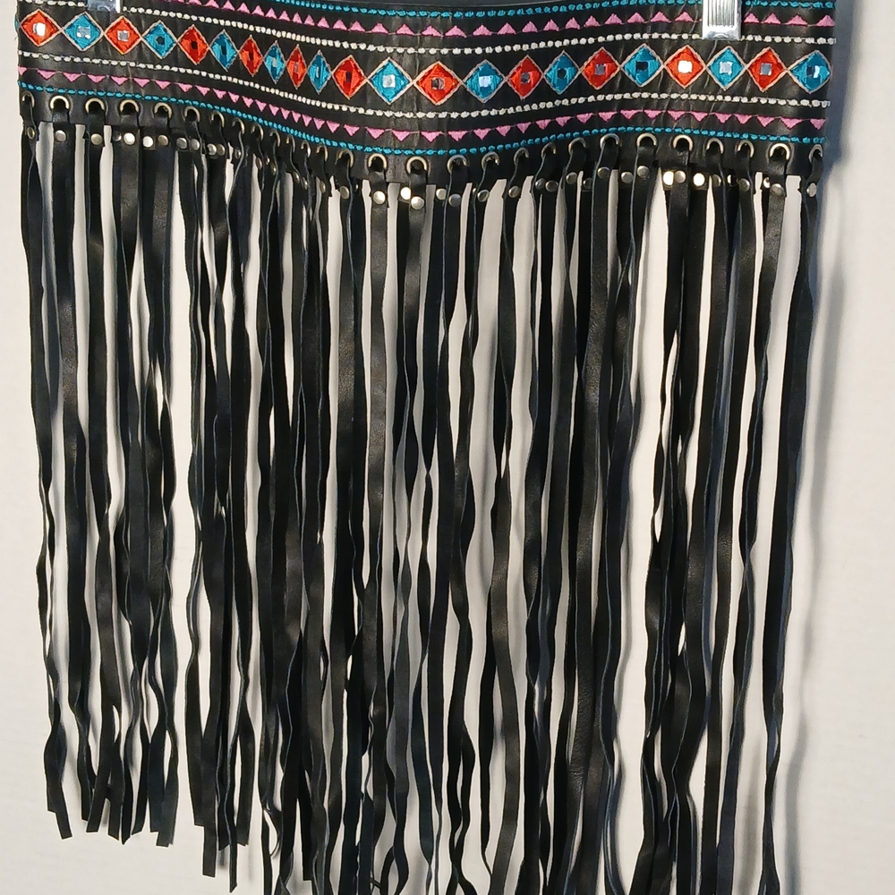 Topshop  Leather MOTO WESTERN SOUTHWESTERN BIKER BOHEMIAN BELT WITH FRINGE M/L